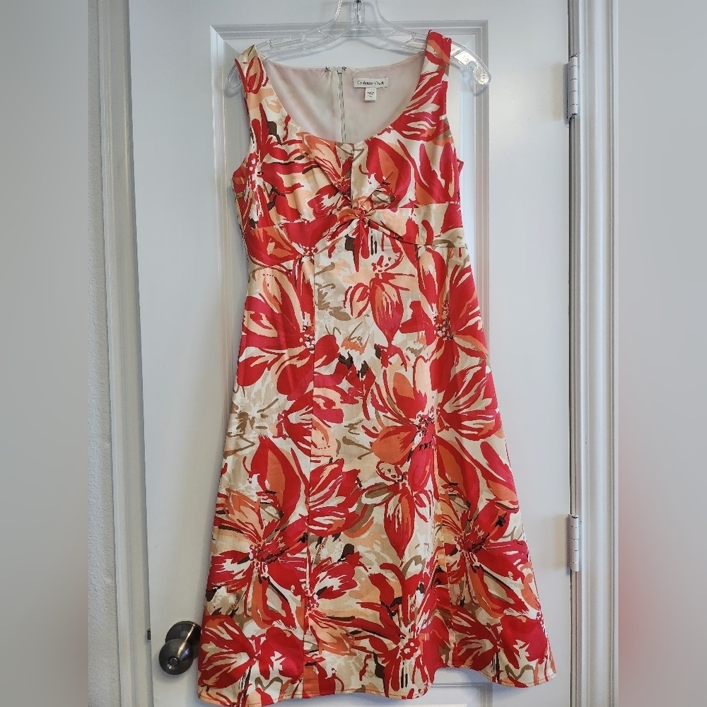 Coldwater Creek Red and Orange Floral Sleeveless Scoop Neck Midi Dress size P8